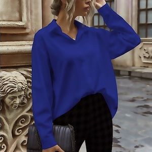 Button Down Long Sleeve Semi-Sheer Top in Royal Blue - SZ Small